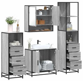Set Mobili Da Bagno 4 Pz Grigio Sonoma İn Legno Multistrato /