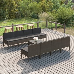 Set divani da giardino 9 pz con cuscini in polyrattan grigio