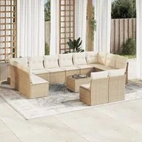 Set Divano da Giardino 13 pz con Cuscini Beige in Polyrattan 3250217