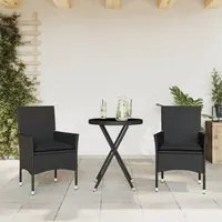 Set da Bistr 3 pz con Cuscini Nero Polyrattan e Vetro 3278748