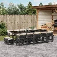 Set da Pranzo da Giardino 15 pz con Cuscini Nero in Polyrattan 3211530