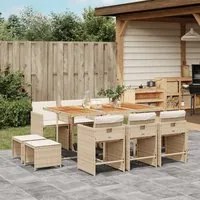 Set da Pranzo da Giardino 11 pz con Cuscini Beige in Polyrattan 3277923