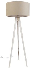 Lampada da terra treppiede bianca con paralume in tessuto marrone chiaro 50 cm - Tripod Classic