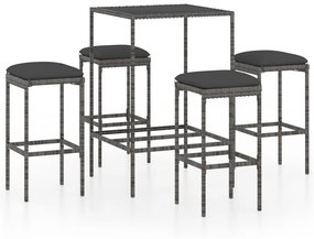 Set da Bar da Giardino 5 pz con Cuscini in Polyrattan Grigio