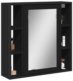 Mobile Da Bagno Con Specchio Nero 60x16x60 Cm Legno Multistrato /