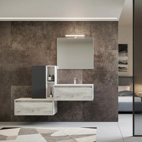 Mobile Bagno Sospeso Sfalsato 80 Cm Due Cassetti Specchio Con Lampada Led 81x70 Cm Savini "Luna 2"
