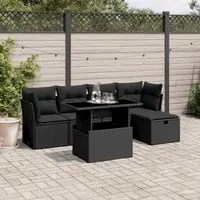 Set Divano da Giardino 6 pz con Cuscini Nero in Polyrattan 3274635