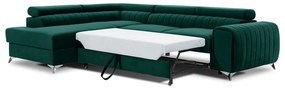 Divano angolare verde allungabile/con contenitore (con penisola a sinistra/a L) e rivestimento in velluto Laurence – ELTAP