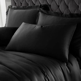 Set copripiumino e federa nero in raso di seta per letto matrimoniale 200x200 cm Silky Soft – Catherine Lansfield