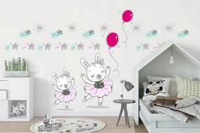 Adesivo da parete per bambina con coniglietti ballerini 60 x 120 cm