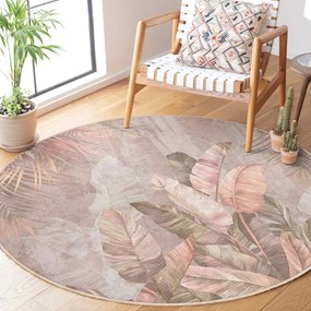 Tappeto rotondo in rosa chiaro lavabile ø 80 cm Dusty Leaves – Mila Home