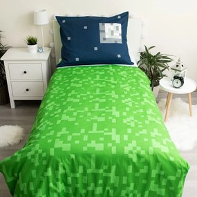 Set copripiumino e federa da bambini verde/blu in cotone per letto singolo 140x200 cm Minecraft "Sssleep Tight" – Jerry Fabrics