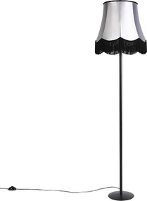 Lampada da terra retrò nera con paralume granny nero con grigio 45 cm - Simplo