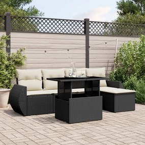 Set divano da giardino 6 pz con cuscini nero in polyrattan