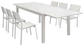 DEXTER - set tavolo in alluminio cm 160/240 x 90 x 75 h con 6 sedie Aulus