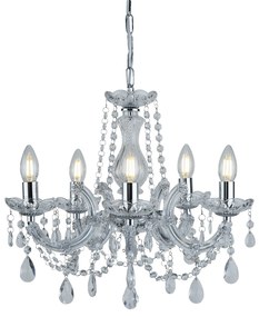 Lampadario Classico Marie Therese Acciaio Cromo Cristallo 5 Luci E14