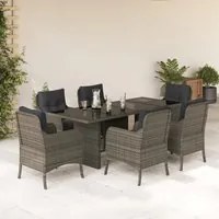 Set da Pranzo da Giardino 7 pz con Cuscini in Polyrattan Grigio 3211884