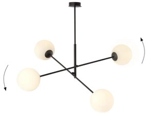 Lampadario a Sospensione in Acciaio e Vetro LINEAR 4 Nero 4xE14 Colore delle Sfere Bianco