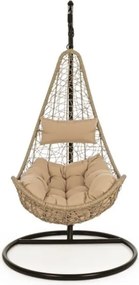 Poltrona sospesa legno naturale con cuscini e struttura in ferro Amirantes Bizzotto