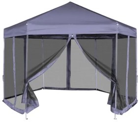 Gazebo Esagonale Pop-Up con 6 Pareti Blu Scuro 3,6x3,1 m