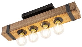 Plafoniera industriale in legno e acciaio 4 luci - Reena
