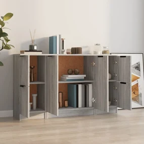 Credenze 3 pz grigio sonoma in legno multistrato