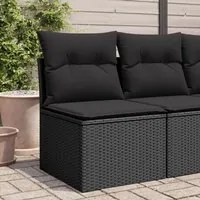 Divano Giardino Senza Braccioli con Cuscini Nero in Polyrattan 365961