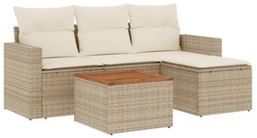 Set divano da giardino 5 pz con cuscini beige in polyrattan