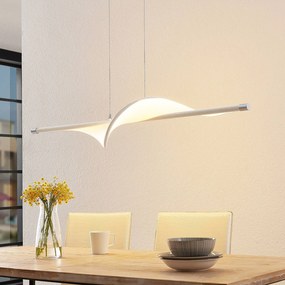 Lucande lampada LED a sospensione Edano, 122 cm, bianco, tessuto, dimmerabile