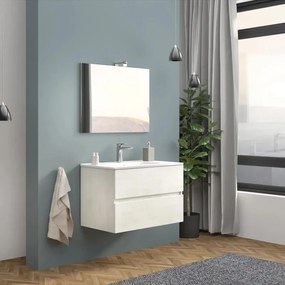 Mobile sottolavabo e lavabo con illuminazione Simple rovere bianco L 80 x H 50 x P 44 cm 1 vasca 2 cassetti