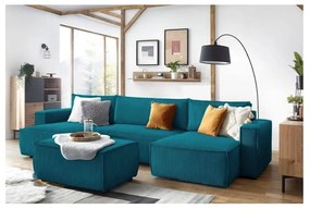 Poggiapiedi turchese con rivestimento in velluto a coste Nihad – Bobochic Paris