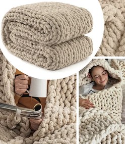 Coperta beige lavorata a mano 120 x 120 cm