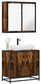 Set Mobili Da Bagno 2 Pz Rovere Fumo İn Legno Multistrato /