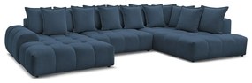 Divano angolare blu scuro allungabile e con contenitore (penisola a destra/a U) con rivestimento in ciniglia Everest – Bobochic Paris