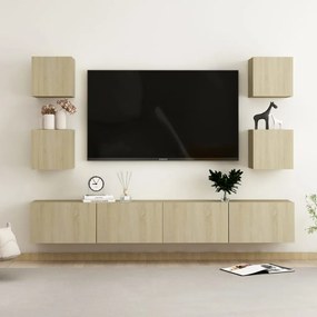 Set Di Mobili Tv 6 Pz Rovere Sonoma İn Legno Multistrato /