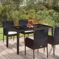 Tavolo da Giardino Piano in Vetro Nero 150x90x75 cm Polyrattan cod mxl 34359