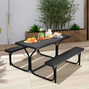 Costway Set tavolo e panca da picnic con telaio in metallo, Set da campeggio resistente alle intemperie 137x150x72cm