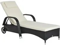 Easycomfort Lettino Prendisole da Giardino con Ruote, Sedia a Sdraio per Spiaggia con Altezza Regolabile in Rattan, Nero e Crema, 200x73x103cm