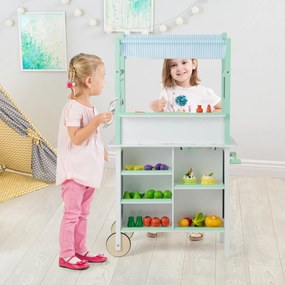 Costway Cucina giocattolo doppia faccia in legno, Set di cucina per bambini con telecomando e barre luminose a LED Verde