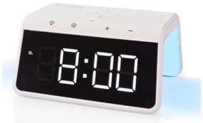 Nedis WCACQ30WT - Orologio a sveglia con display LCD e senza fili caricatore 15W/5V bianco