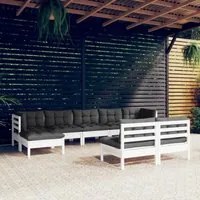 Set Divani da Giardino 9 pz con Cuscini Bianchi Legno di Pino 3097104