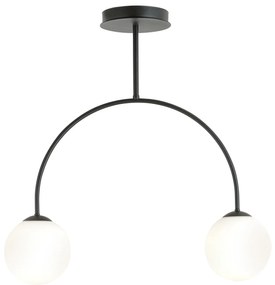Plafoniera Moderna Utu 2 Luci In Acciaio Nero E Vetro Bianco