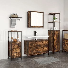 Set di mobili per bagno 3 pezzi in rovere fumé in legno ingegnerizzato