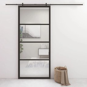 Porta Scorrevole İn Vetro Esg E Alluminio 90x205 Cm Nera /