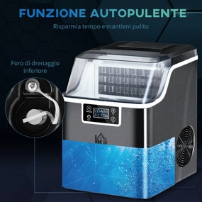 Macchina del Ghiaccio Autopulente da 24 Cubetti in 14-18 Minuti 20 kg in 24 Ore Nero...