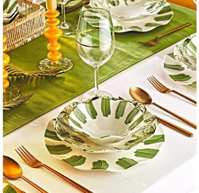 Servizio da tavola 18 pezzi, bianco/verde, in porcellana