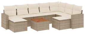 Set divano da giardino 10 pz con cuscini beige in polyrattan