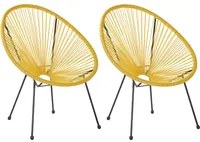 Set di 2 Sedie da Giardino Giallo Rattan Sintetico Papasan Modern