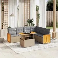 Set Divani da Giardino 7 pz con Cuscini Beige in Polyrattan 3273978