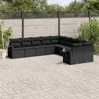 Set Divani da Giardino 10pz con Cuscini in Polyrattan Nero 3253042